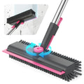 HelpX Floor Scrub Brush with Long Handle, 3 in 1 Multi-angle Swivel Right Angled Bristle Floor Scrubber Brush with Squeegee and Tweezer for Tile Wall Deck Bathroom Patio Garage Kitchen (Pink and Grey)