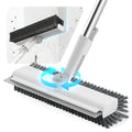 HelpX Floor Scrub Brush with Long Handle, 3 in 1 Scrape and Heavy-Duty Stiff Bristle Floor Scrubber Brush with Squeegee and Tweezer for Cleaning Tile Wall Deck Bathroom Patio Garage Kitchen (White)