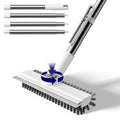HelpX Small Floor Scrub Brush with Length Adjustable Long Handle, 3 in 1 Heavy-Duty Stiff Bristle Scrubber Brush with Squeegee and Tweezer Push Broom for Cleaning Bathroom, Patio, Garage and Kitchen